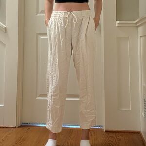 Cream linen drawstring pants